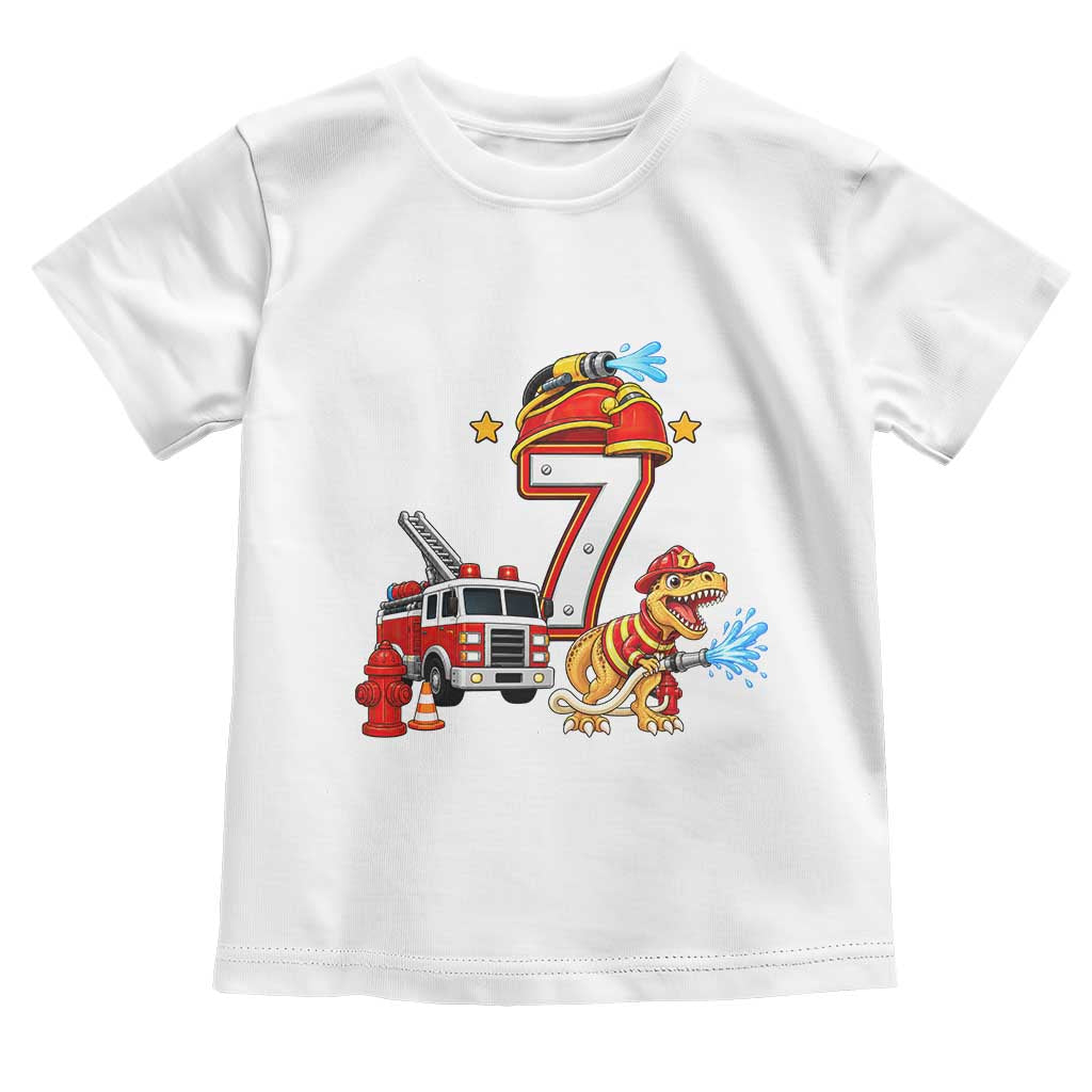 7th Birthday Firefighter Dinosaur Toddler T Shirt Fire Engine Seven Year Old Party Kids