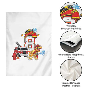 8th Birthday Firefighter Dinosaur Garden Flag Fire Engine Eight Year Old Party Kids