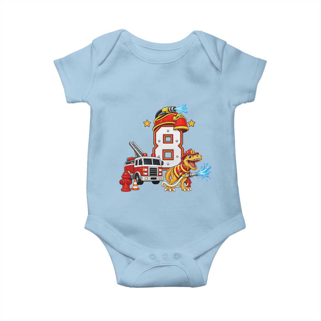 8th Birthday Firefighter Dinosaur Baby Onesie Fire Engine Eight Year Old Party Kids