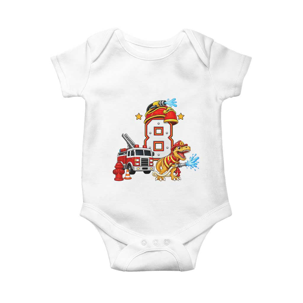 8th Birthday Firefighter Dinosaur Baby Onesie Fire Engine Eight Year Old Party Kids