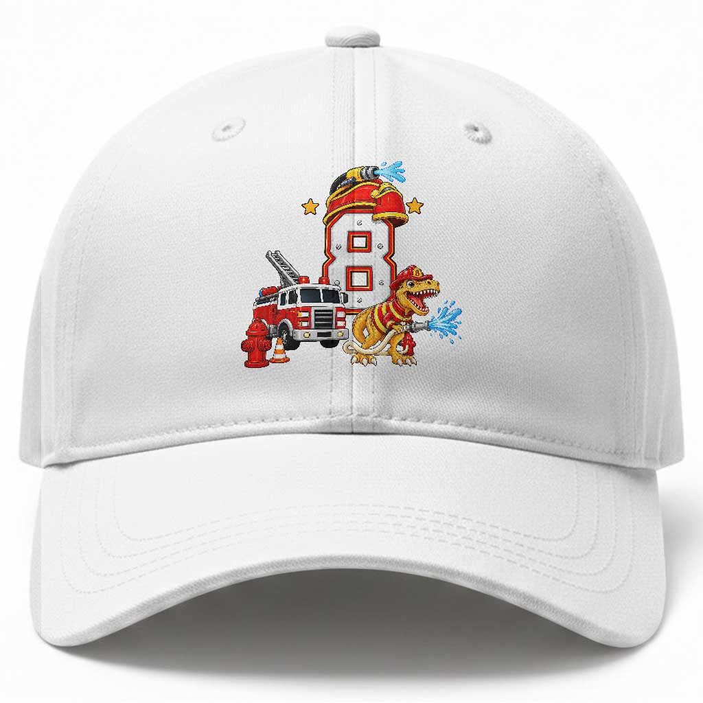 8th Birthday Firefighter Dinosaur Baseball Cap Fire Engine Eight Year Old Party Kids