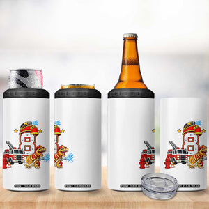 8th Birthday Firefighter Dinosaur 4 in 1 Can Cooler Tumbler Fire Engine Eight Year Old Party Kids