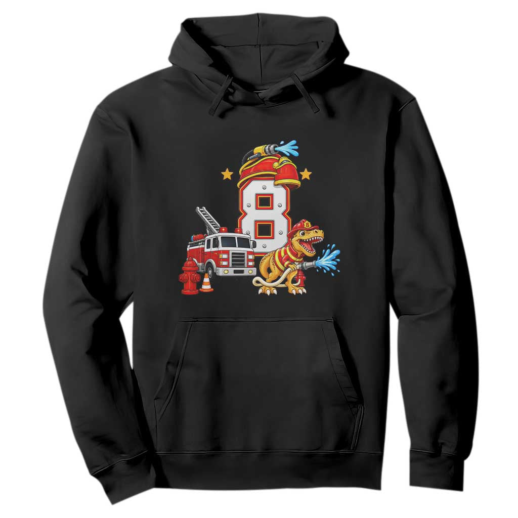 8th Birthday Firefighter Dinosaur Hoodie Fire Engine Eight Year Old Party Kids