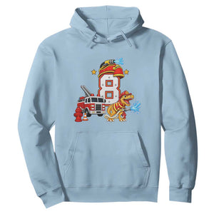 8th Birthday Firefighter Dinosaur Hoodie Fire Engine Eight Year Old Party Kids