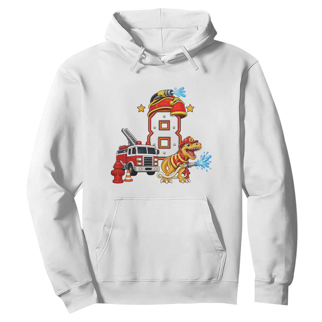 8th Birthday Firefighter Dinosaur Hoodie Fire Engine Eight Year Old Party Kids