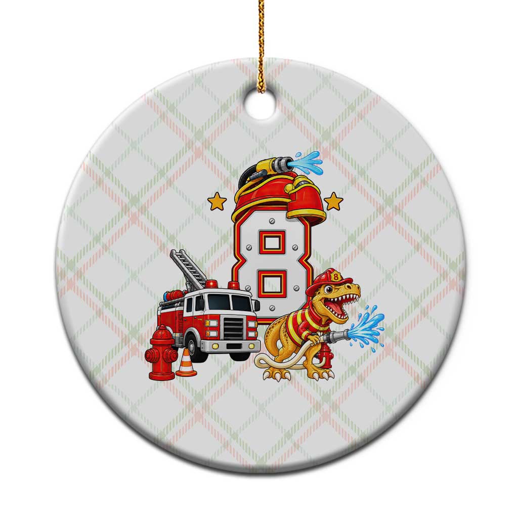 8th Birthday Firefighter Dinosaur Ceramic Ornament Fire Engine Eight Year Old Party Kids