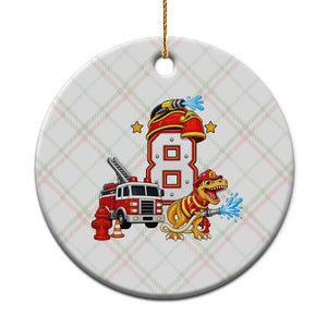 8th Birthday Firefighter Dinosaur Ceramic Ornament Fire Engine Eight Year Old Party Kids