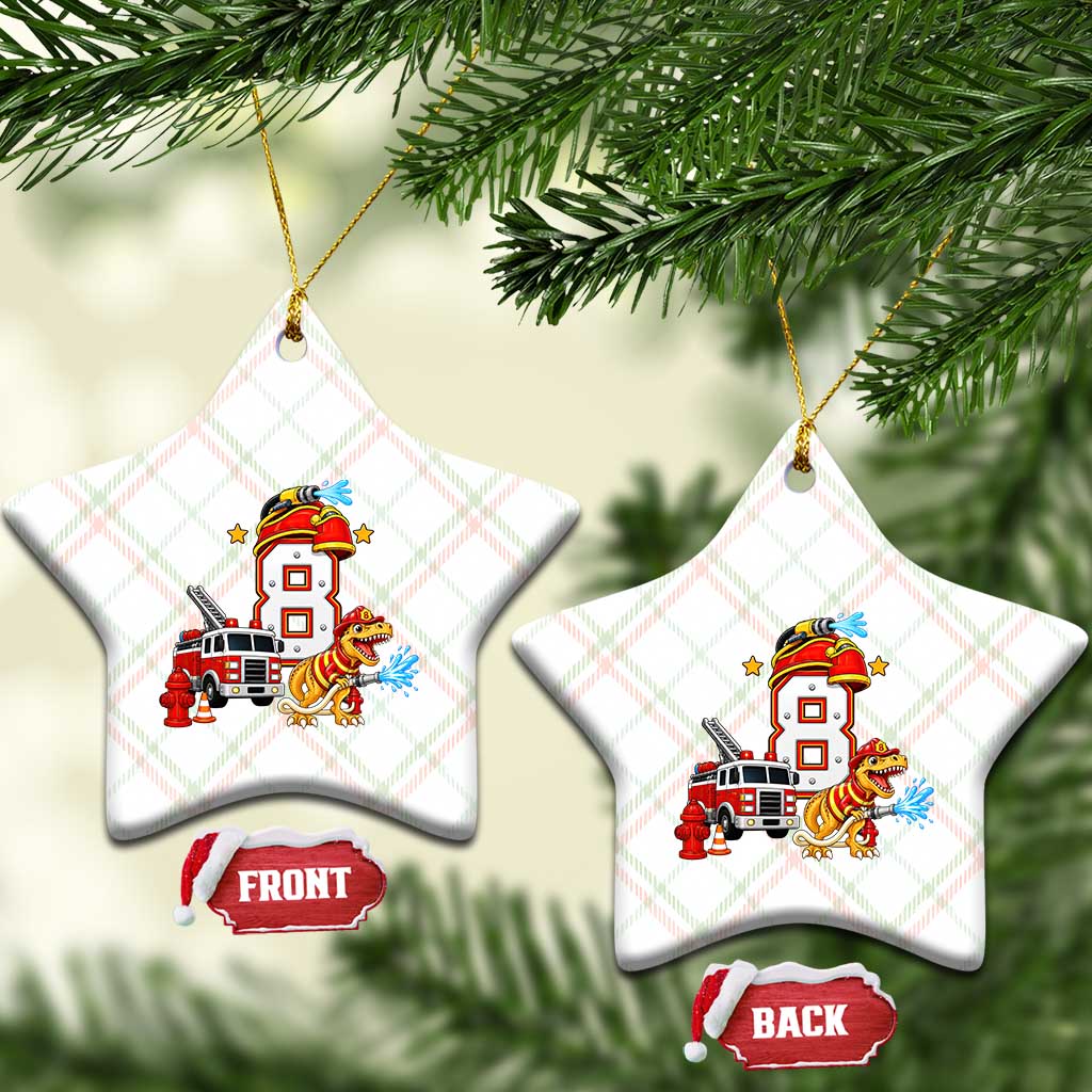 8th Birthday Firefighter Dinosaur Ceramic Ornament Fire Engine Eight Year Old Party Kids