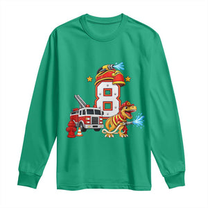 8th Birthday Firefighter Dinosaur Long Sleeve Shirt Fire Engine Eight Year Old Party Kids