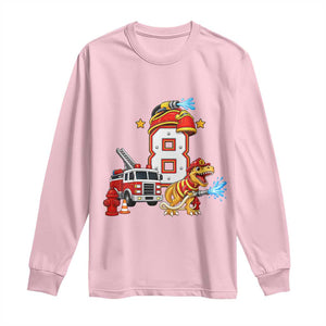 8th Birthday Firefighter Dinosaur Long Sleeve Shirt Fire Engine Eight Year Old Party Kids