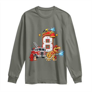 8th Birthday Firefighter Dinosaur Long Sleeve Shirt Fire Engine Eight Year Old Party Kids