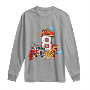 8th Birthday Firefighter Dinosaur Long Sleeve Shirt Fire Engine Eight Year Old Party Kids