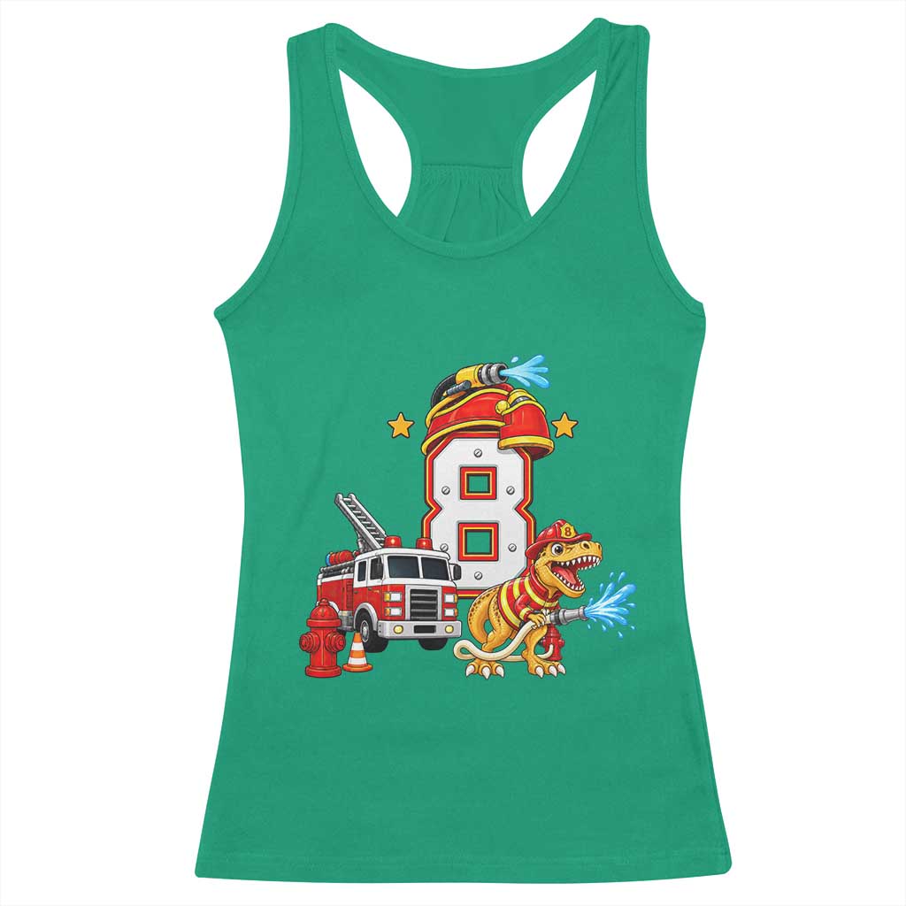 8th Birthday Firefighter Dinosaur Racerback Tank Top Fire Engine Eight Year Old Party Kids