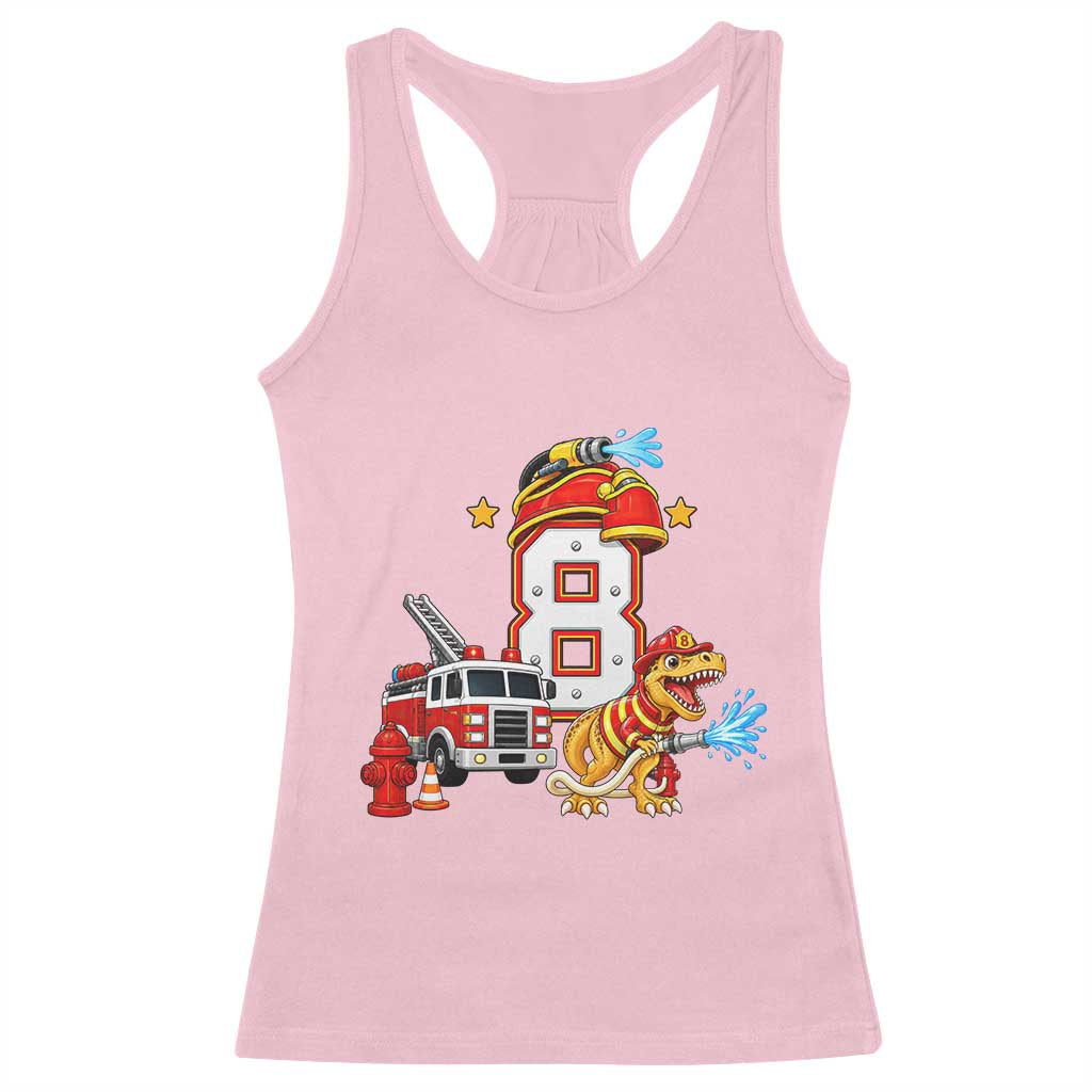 8th Birthday Firefighter Dinosaur Racerback Tank Top Fire Engine Eight Year Old Party Kids