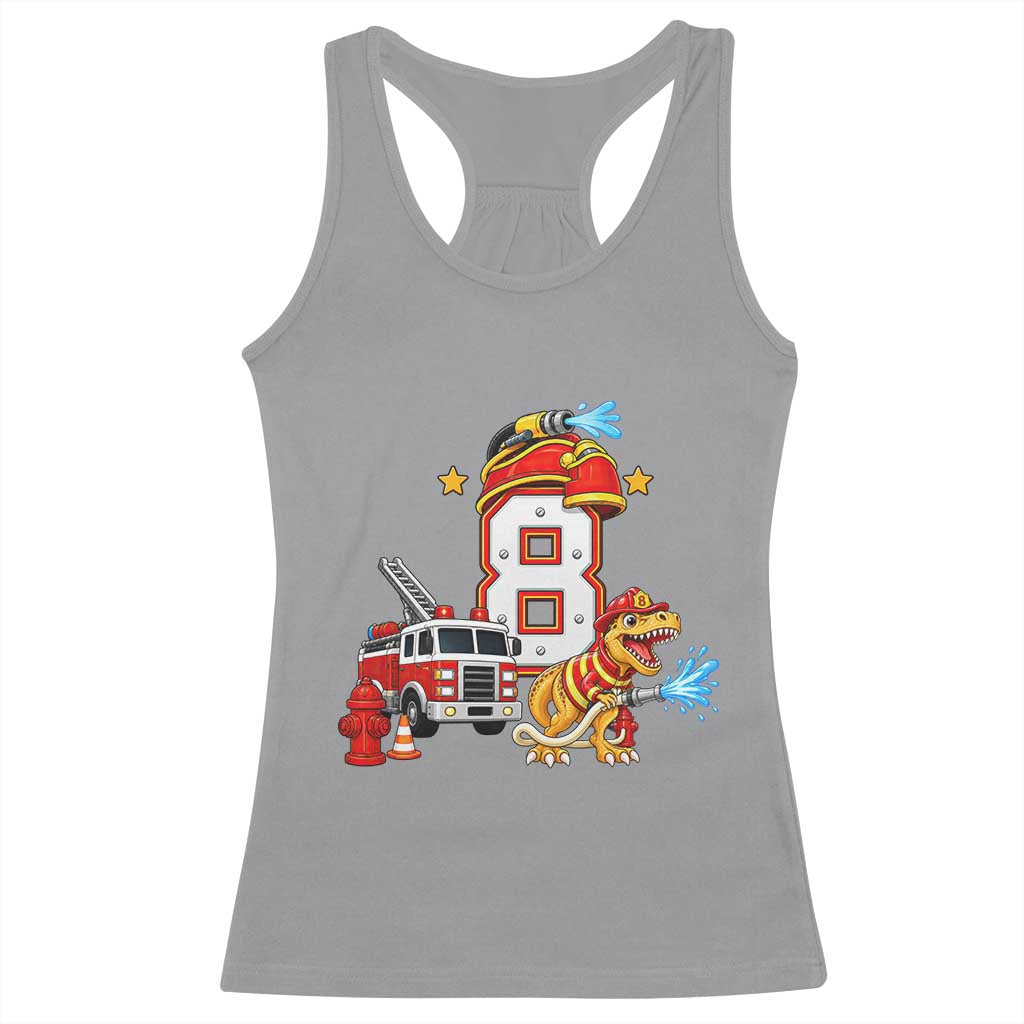 8th Birthday Firefighter Dinosaur Racerback Tank Top Fire Engine Eight Year Old Party Kids