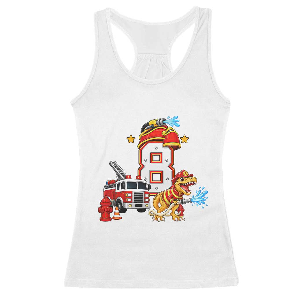 8th Birthday Firefighter Dinosaur Racerback Tank Top Fire Engine Eight Year Old Party Kids