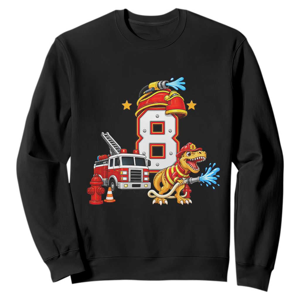 8th Birthday Firefighter Dinosaur Sweatshirt Fire Engine Eight Year Old Party Kids