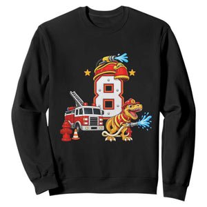 8th Birthday Firefighter Dinosaur Sweatshirt Fire Engine Eight Year Old Party Kids