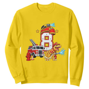 8th Birthday Firefighter Dinosaur Sweatshirt Fire Engine Eight Year Old Party Kids