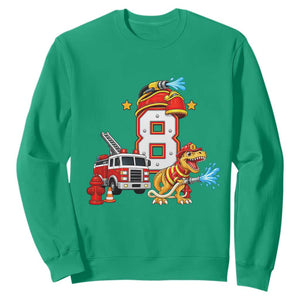 8th Birthday Firefighter Dinosaur Sweatshirt Fire Engine Eight Year Old Party Kids