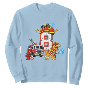 8th Birthday Firefighter Dinosaur Sweatshirt Fire Engine Eight Year Old Party Kids