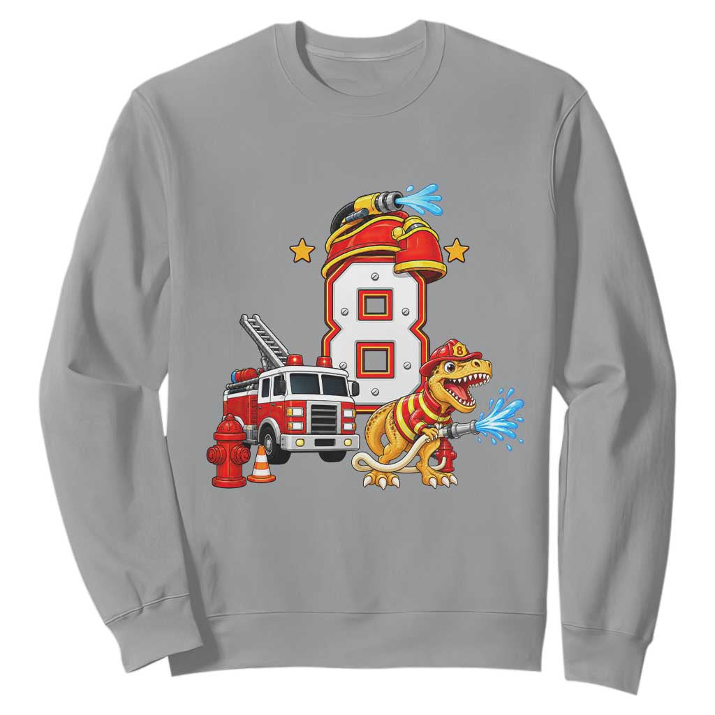 8th Birthday Firefighter Dinosaur Sweatshirt Fire Engine Eight Year Old Party Kids