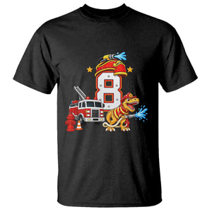 8th Birthday Firefighter Dinosaur T Shirt Fire Engine Eight Year Old Party Kids