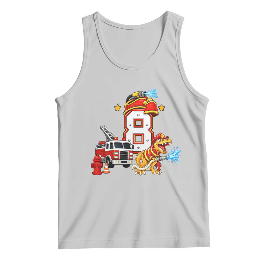 8th Birthday Firefighter Dinosaur Tank Top Fire Engine Eight Year Old Party Kids