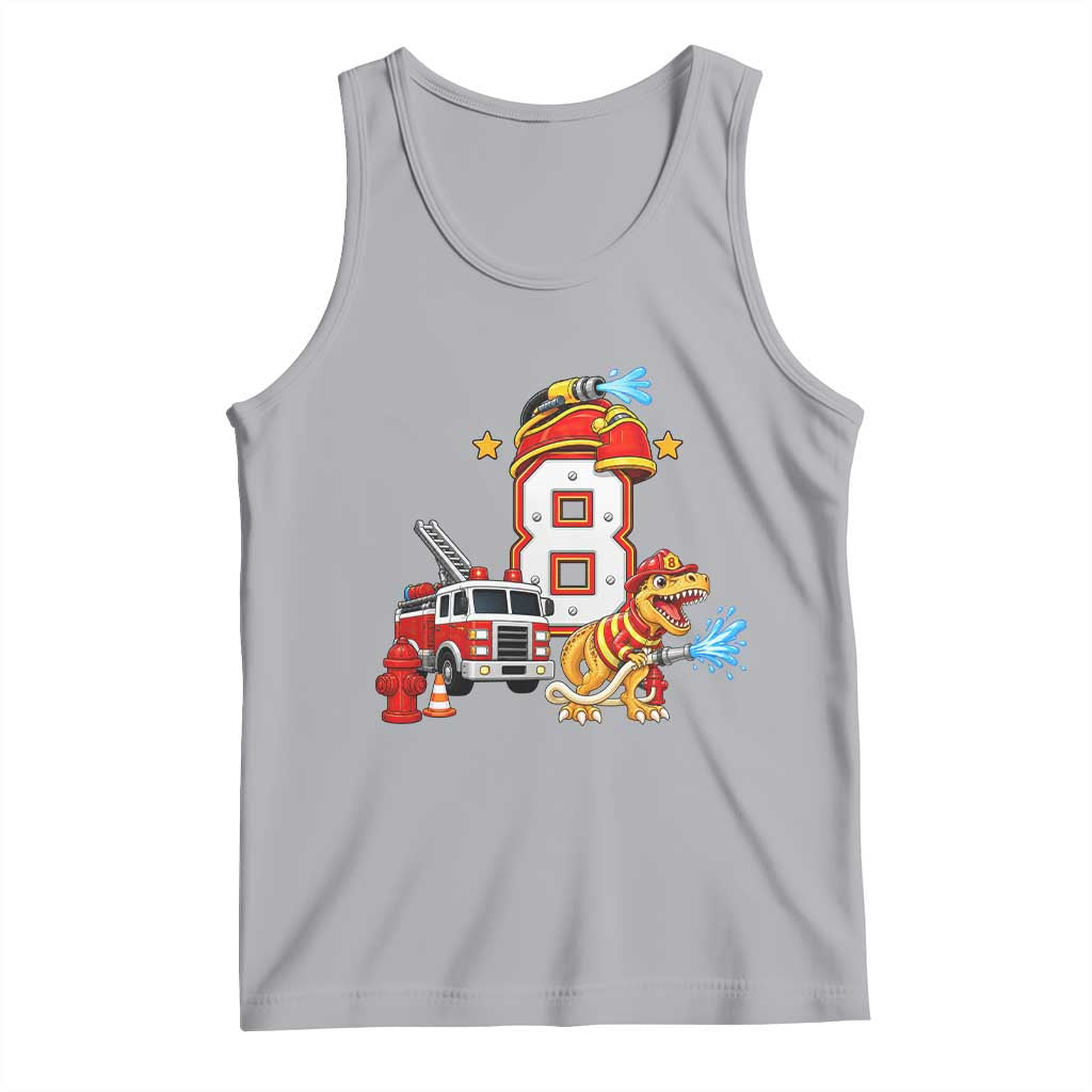 8th Birthday Firefighter Dinosaur Tank Top Fire Engine Eight Year Old Party Kids