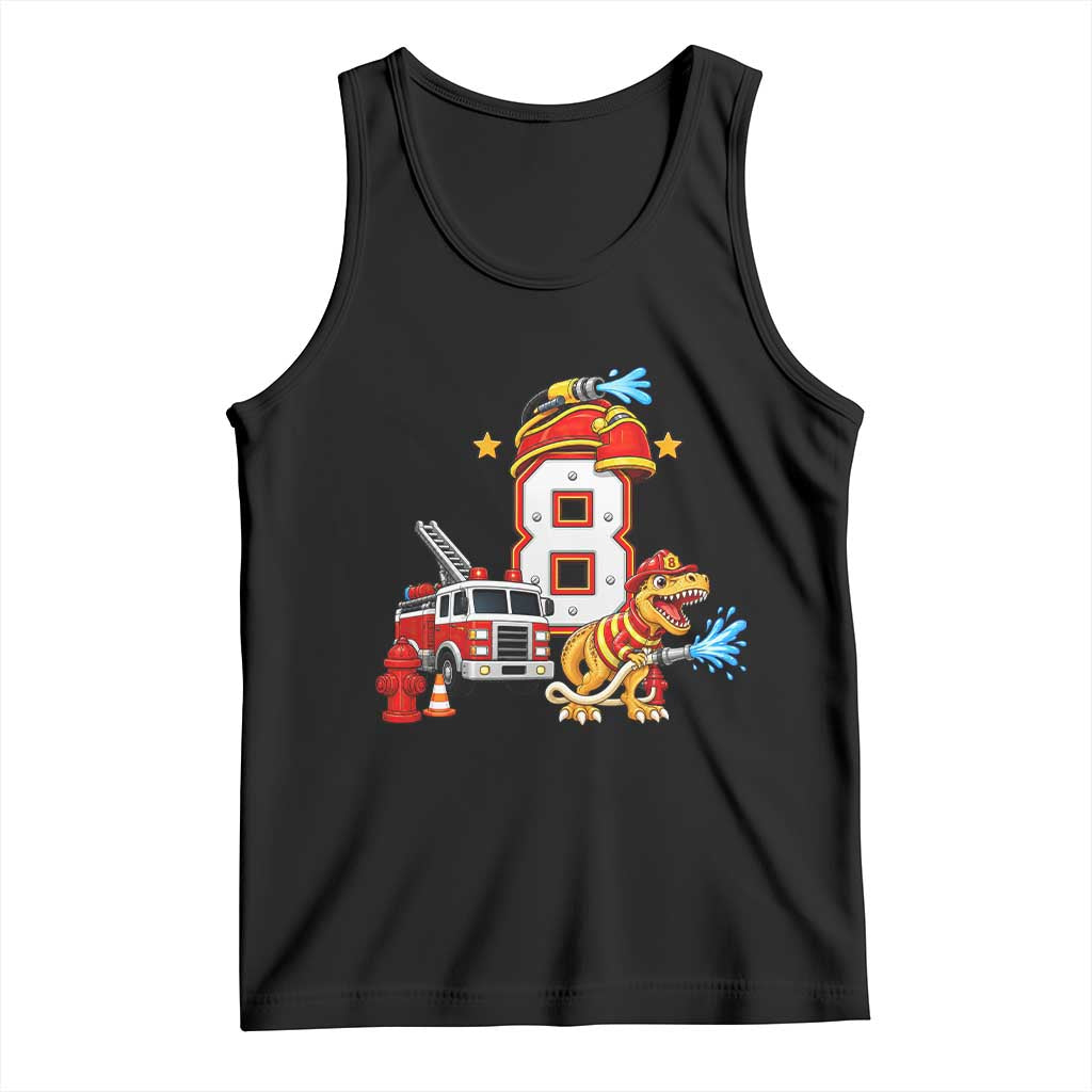 8th Birthday Firefighter Dinosaur Tank Top Fire Engine Eight Year Old Party Kids