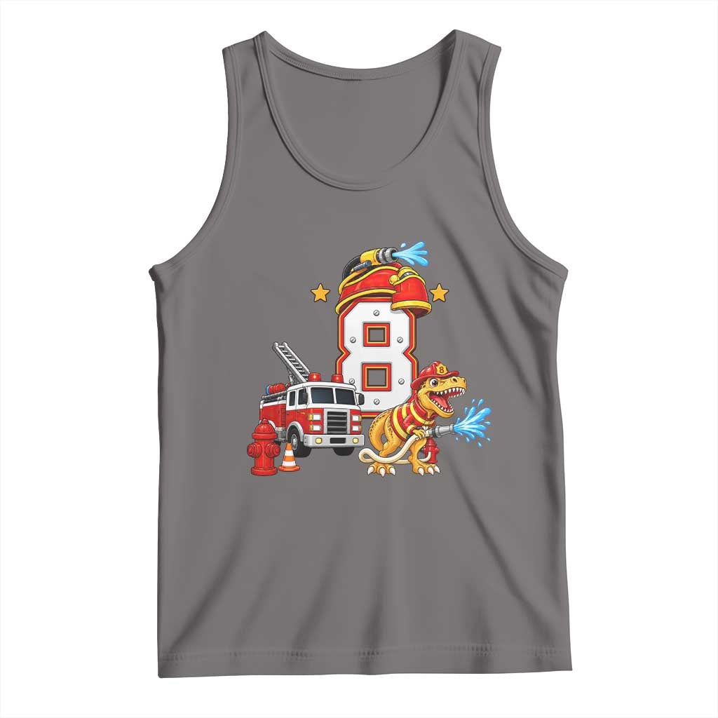 8th Birthday Firefighter Dinosaur Tank Top Fire Engine Eight Year Old Party Kids
