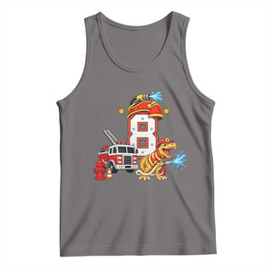 8th Birthday Firefighter Dinosaur Tank Top Fire Engine Eight Year Old Party Kids