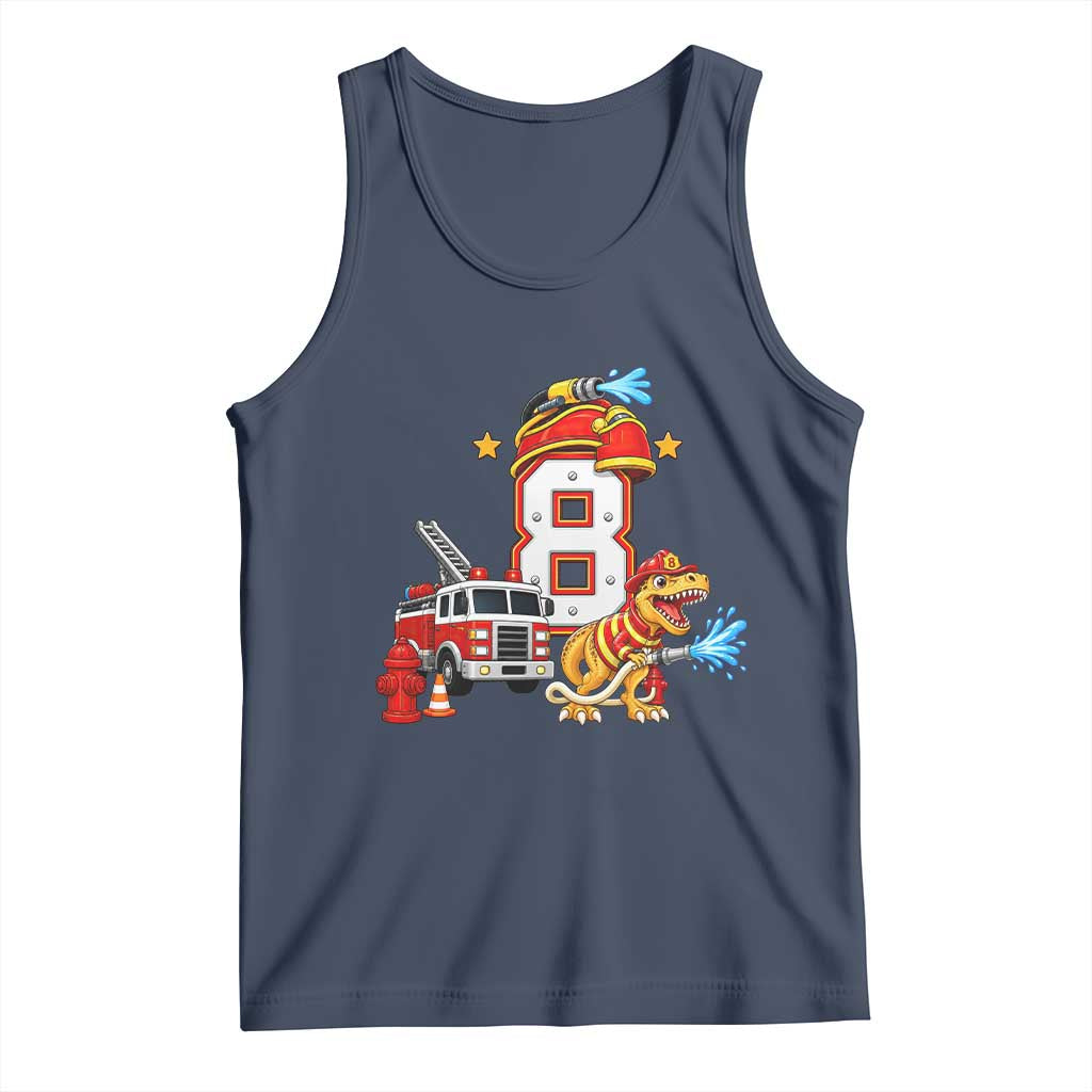 8th Birthday Firefighter Dinosaur Tank Top Fire Engine Eight Year Old Party Kids