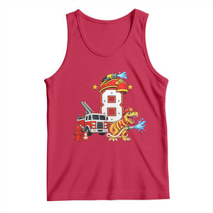 8th Birthday Firefighter Dinosaur Tank Top Fire Engine Eight Year Old Party Kids