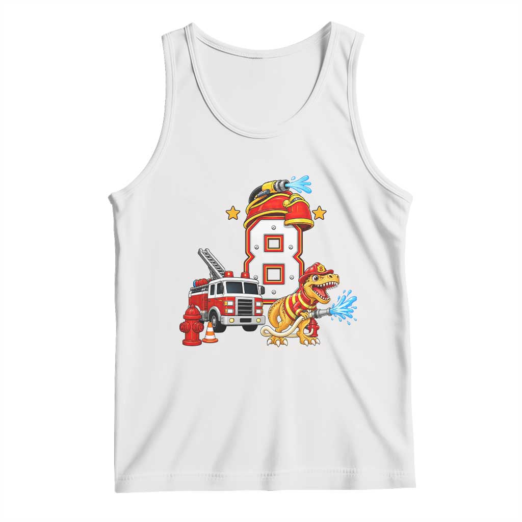 8th Birthday Firefighter Dinosaur Tank Top Fire Engine Eight Year Old Party Kids