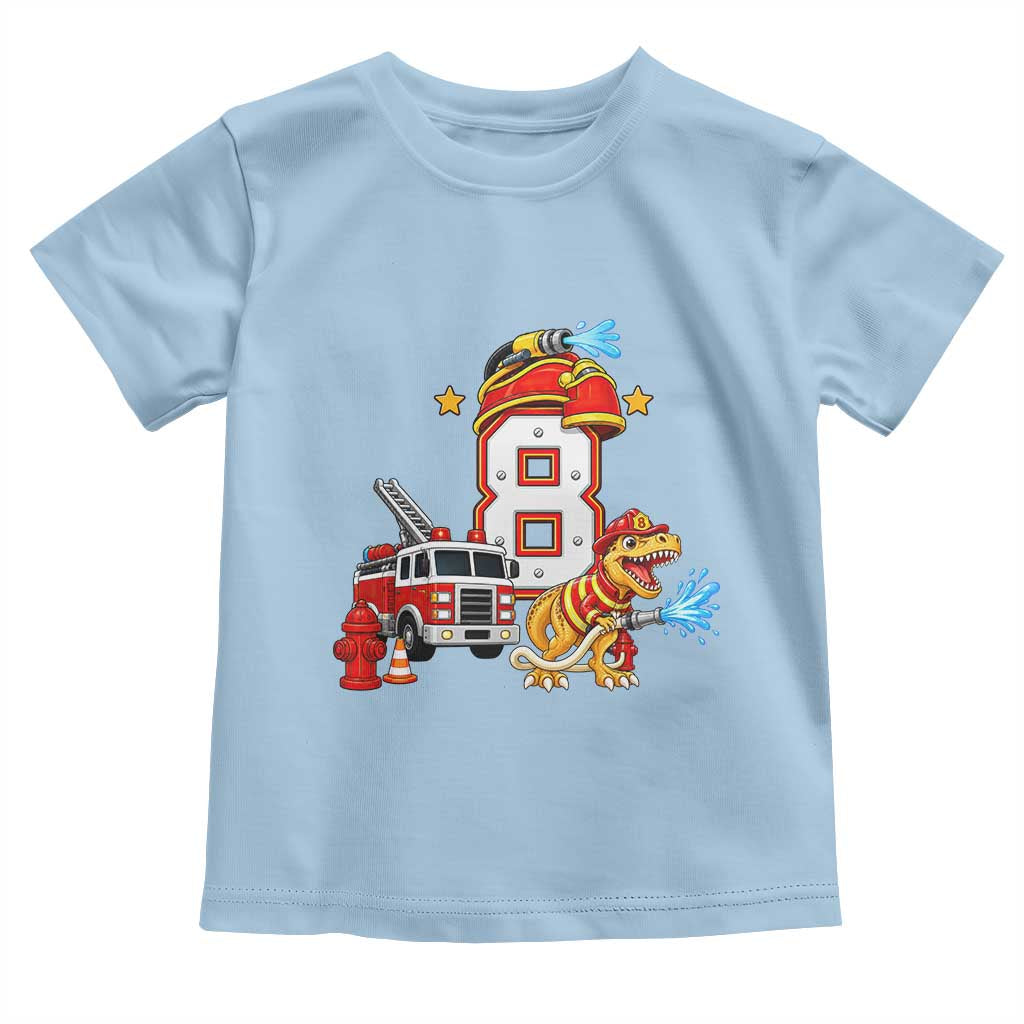 8th Birthday Firefighter Dinosaur Toddler T Shirt Fire Engine Eight Year Old Party Kids