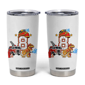 8th Birthday Firefighter Dinosaur Tumbler Cup Fire Engine Eight Year Old Party Kids