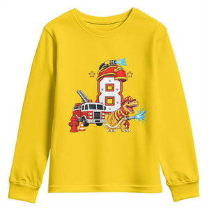 8th Birthday Firefighter Dinosaur Youth Sweatshirt Fire Engine Eight Year Old Party Kids