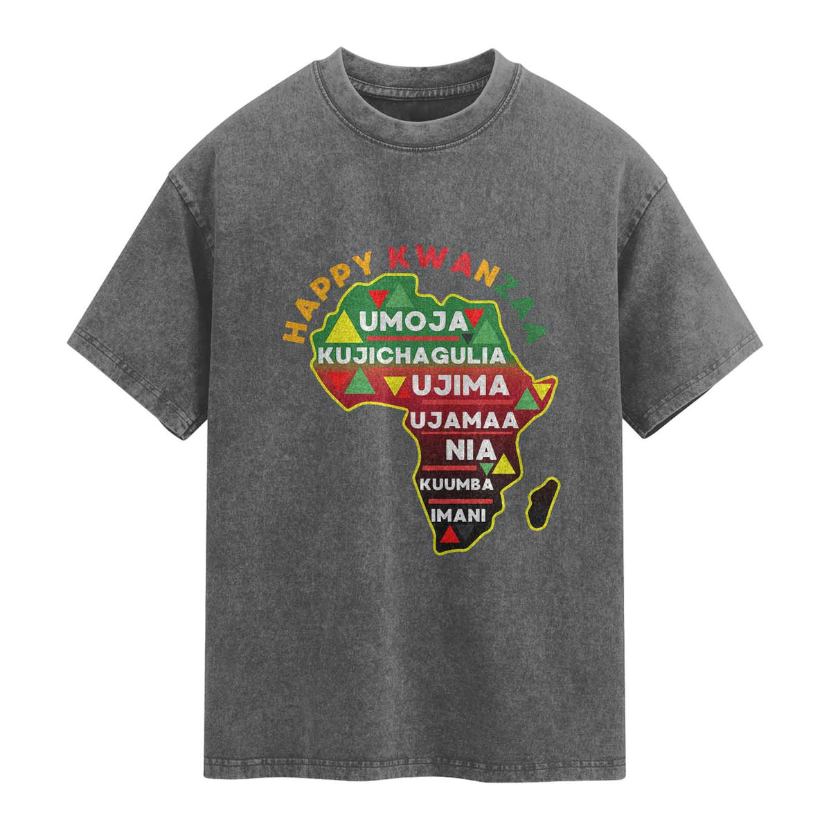 Happy Kwanzaa African Map Washed Cotton T-Shirt Nguzo Saba Seven Principles African Heritage Gift