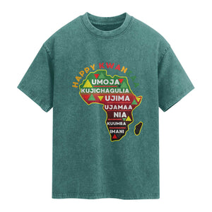 Happy Kwanzaa African Map Washed Cotton T-Shirt Nguzo Saba Seven Principles African Heritage Gift