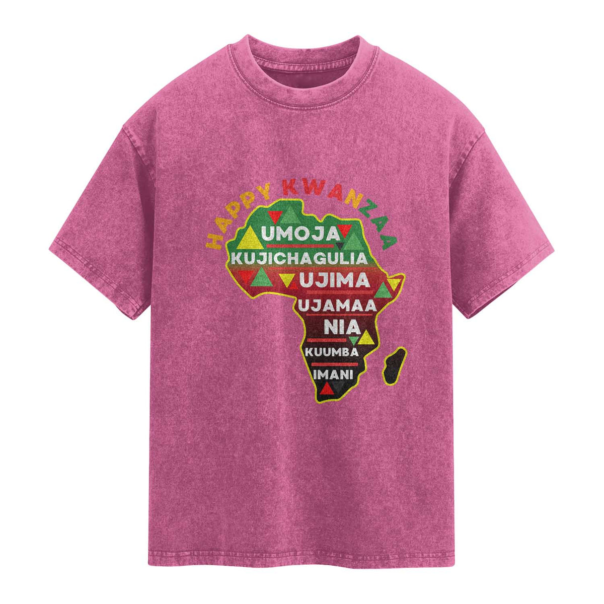 Happy Kwanzaa African Map Washed Cotton T-Shirt Nguzo Saba Seven Principles African Heritage Gift
