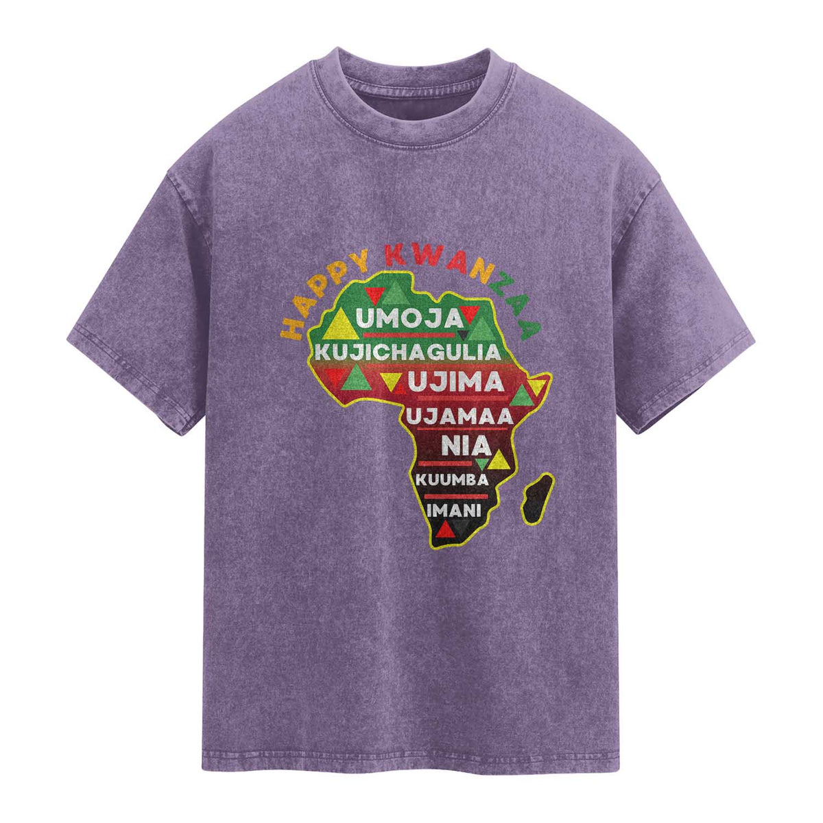 Happy Kwanzaa African Map Washed Cotton T-Shirt Nguzo Saba Seven Principles African Heritage Gift