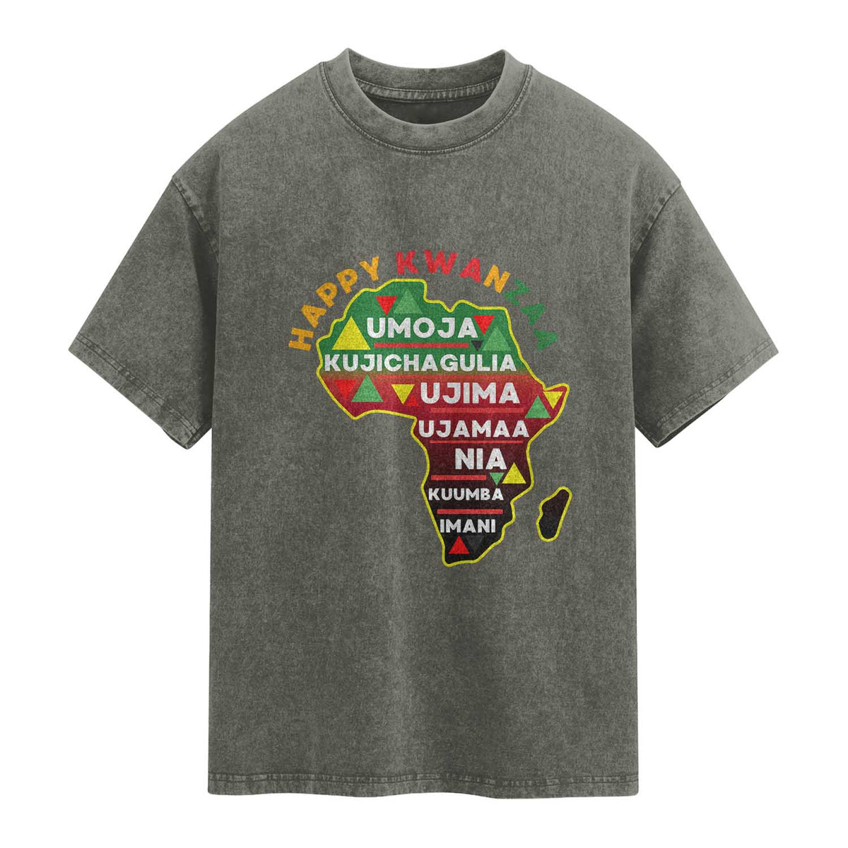 Happy Kwanzaa African Map Washed Cotton T-Shirt Nguzo Saba Seven Principles African Heritage Gift