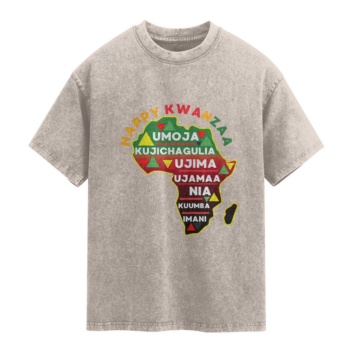 Happy Kwanzaa African Map Washed Cotton T-Shirt Nguzo Saba Seven Principles African Heritage Gift