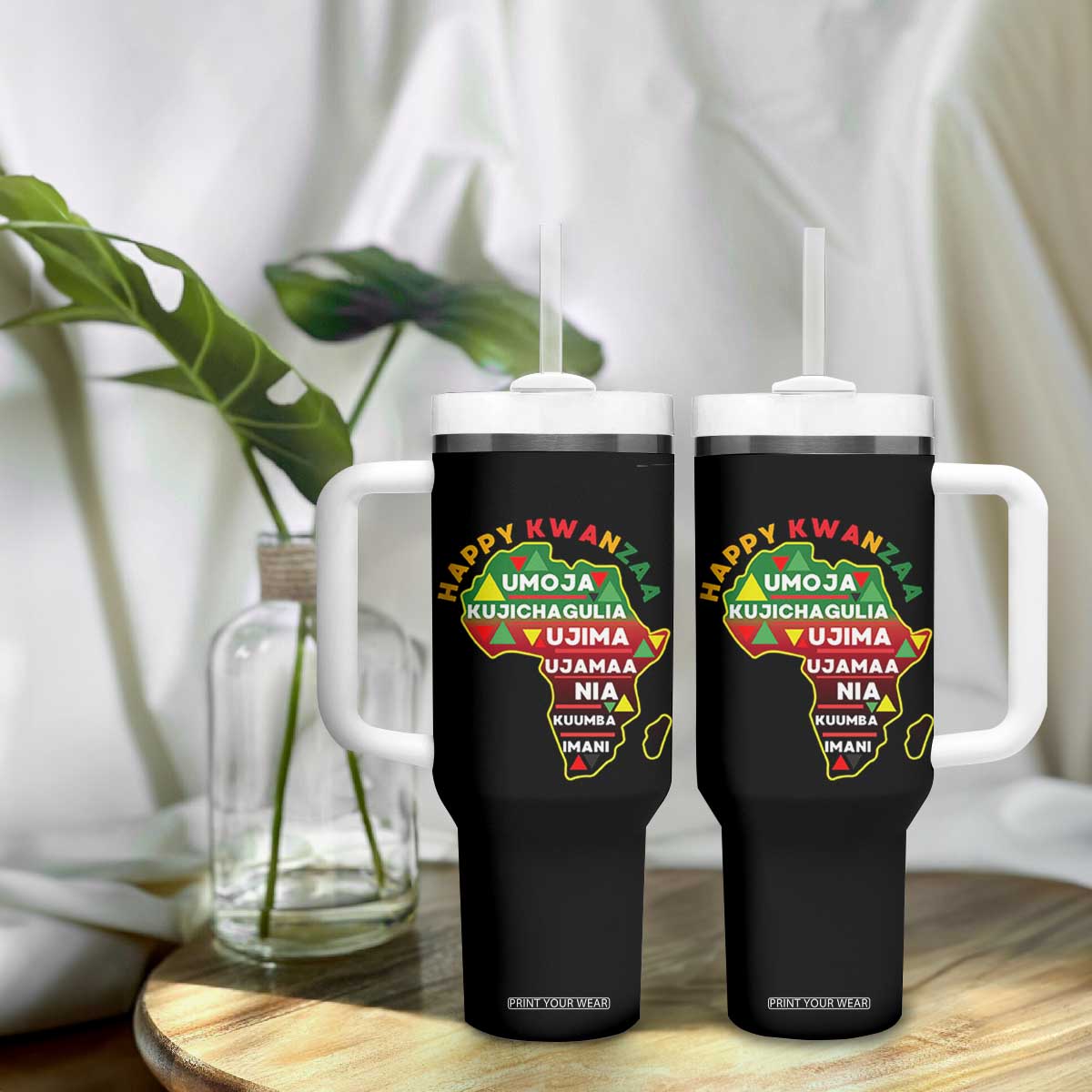 Happy Kwanzaa African Map Tumbler With Handle Nguzo Saba Seven Principles African Heritage Gift TS12 Print Your Wear
