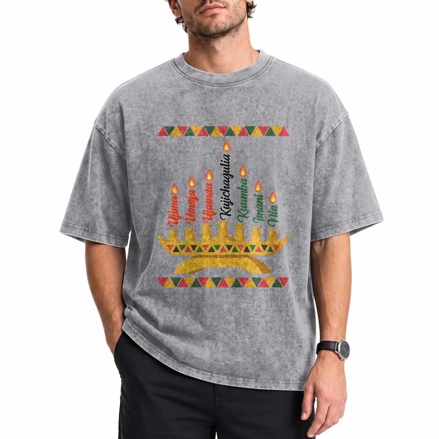 7 Principles Of Kwanzaa Washed Cotton T-Shirt Festival Of Lights African Heritage Gift