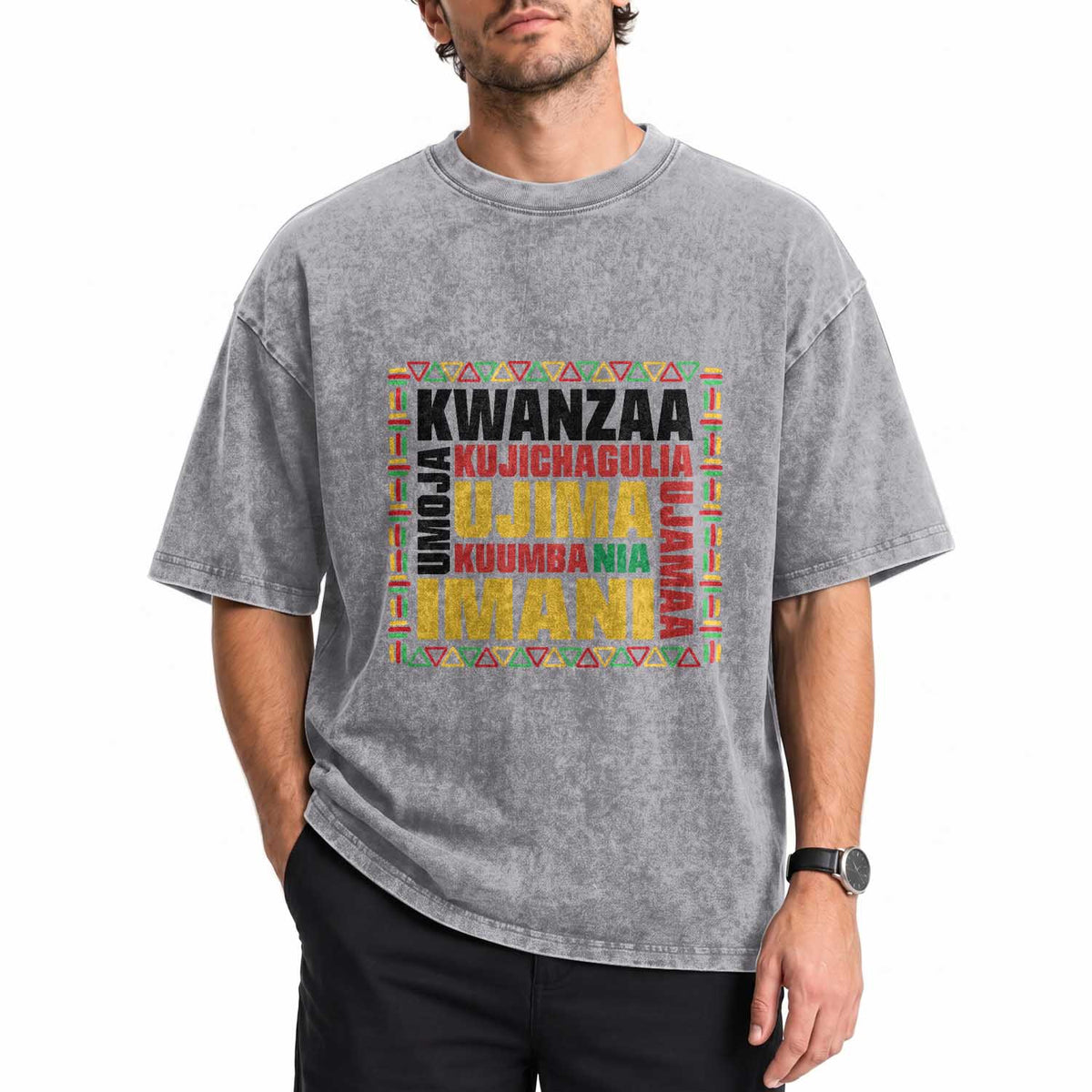 Nguzo Saba Seven Principles Washed Cotton T-Shirt African Heritage Celebration Gift