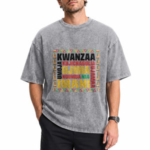 Nguzo Saba Seven Principles Washed Cotton T-Shirt African Heritage Celebration Gift