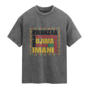 Nguzo Saba Seven Principles Washed Cotton T-Shirt African Heritage Celebration Gift