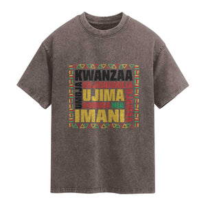 Nguzo Saba Seven Principles Washed Cotton T-Shirt African Heritage Celebration Gift